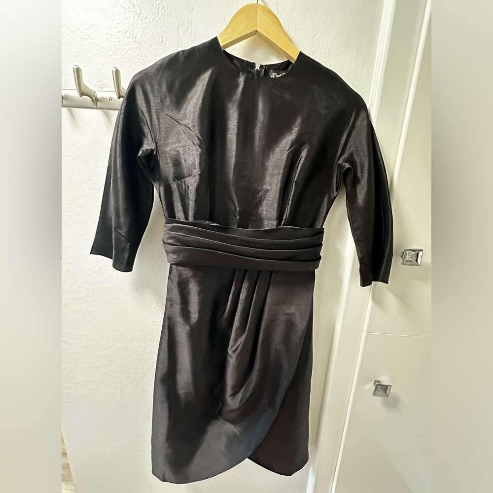 L’ecole Des Femmes Black Midi Dress Quarter Sleeve Women’s Size S